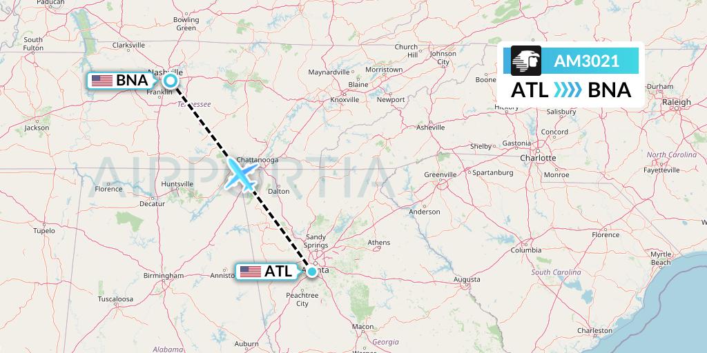AM3021 Aeromexico Flight Map: Atlanta to Nashville