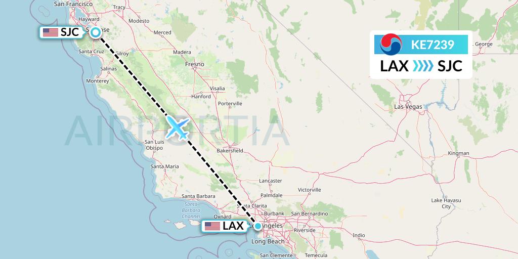 KE7239 Korean Air Flight Map: Los Angeles to San Jose