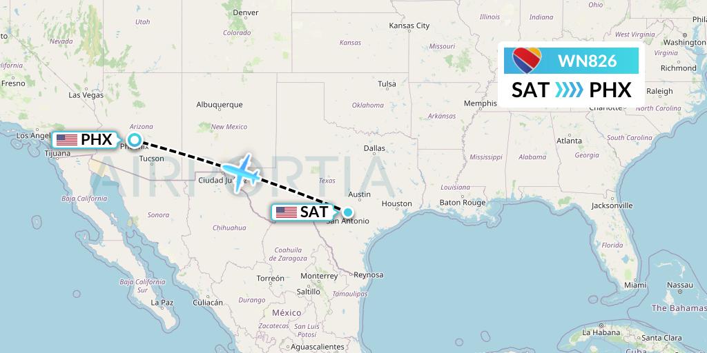 WN826 Southwest Airlines Flight Map: San Antonio to Phoenix