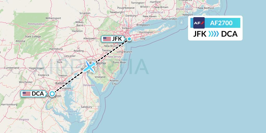 AF2700 Air France Flight Map: New York to Washington