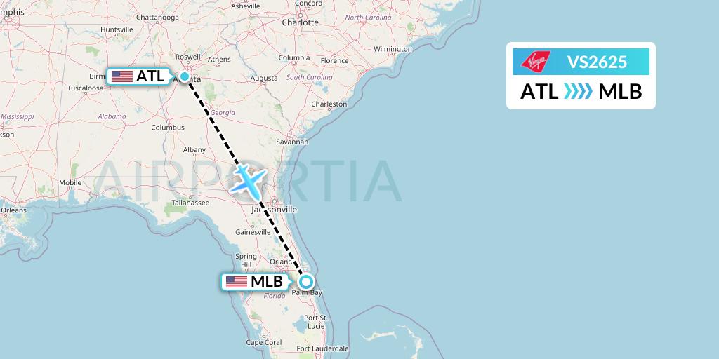 VS2625 Virgin Atlantic Airways Flight Map: Atlanta to Melbourne