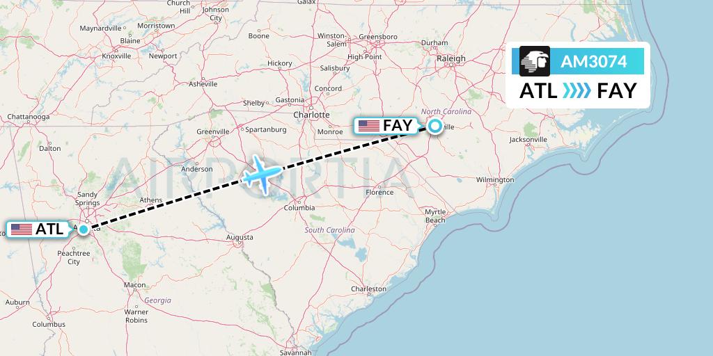 AM3074 Aeromexico Flight Map: Atlanta to Fayetteville