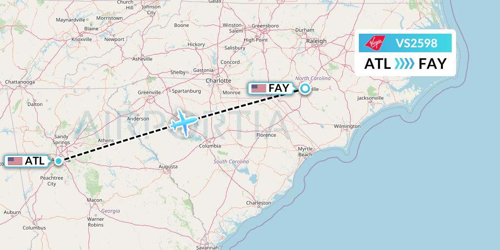 VS2598 Virgin Atlantic Airways Flight Map: Atlanta to Fayetteville