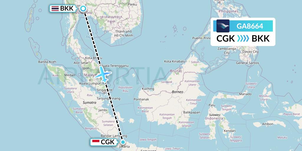 GA8664 Garuda Indonesia Flight Map: Jakarta to Bangkok