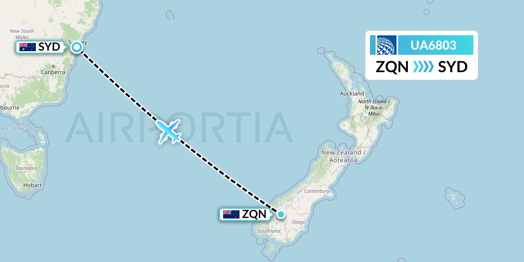 UA6803 United Airlines Flight Map: Queenstown to Sydney