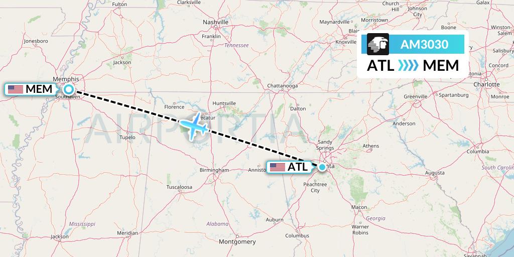 AM3030 Aeromexico Flight Map: Atlanta to Memphis