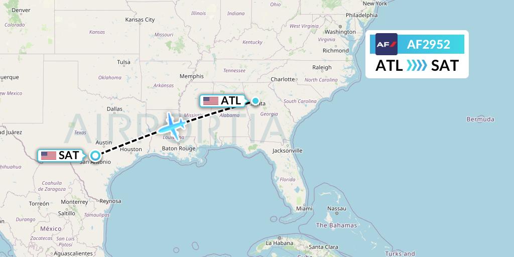 AF2952 Air France Flight Map: Atlanta to San Antonio