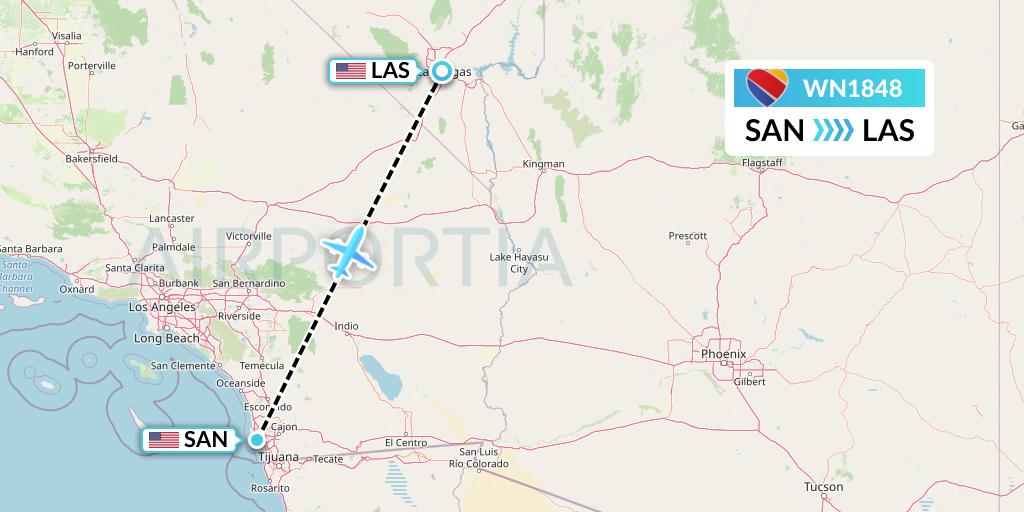 WN1848 Southwest Airlines Flight Map: San Diego to Las Vegas