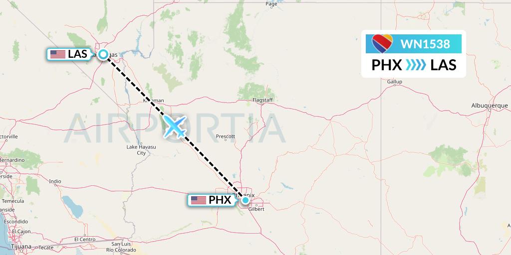 WN1538 Southwest Airlines Flight Map: Phoenix to Las Vegas