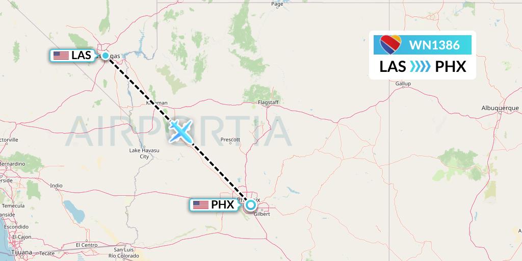 WN1386 Southwest Airlines Flight Map: Las Vegas to Phoenix
