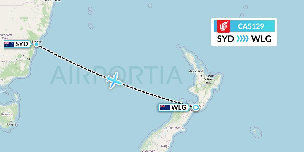 CA5129 Air China Flight Map: Sydney to Wellington
