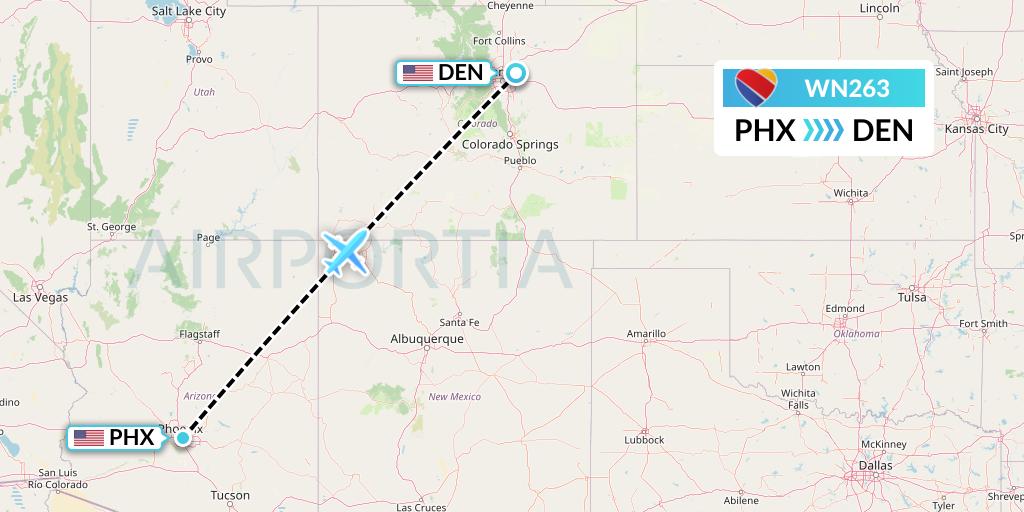 WN263 Southwest Airlines Flight Map: Phoenix to Denver
