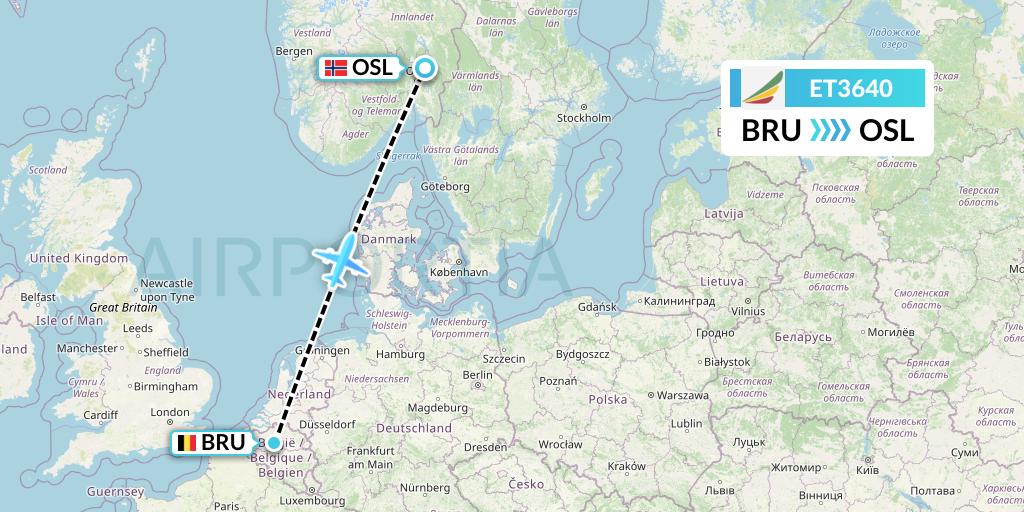 ET3640 Ethiopian Airlines Flight Map: Brussels to Oslo
