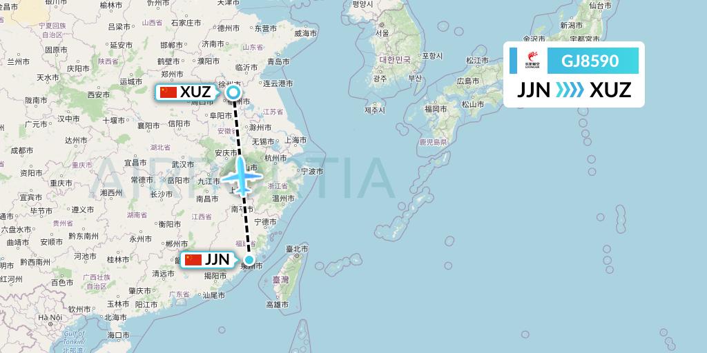 GJ8590 Loong Airlines Flight Map: Jinjiang to Xuzhou