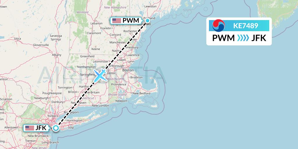KE7489 Korean Air Flight Map: Portland to New York
