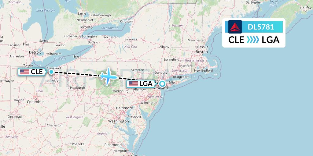 DL5781 Delta Air Lines Flight Map: Cleveland to New York