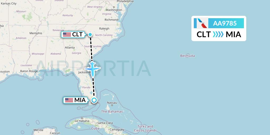 AA9785 American Airlines Flight Map: Charlotte to Miami