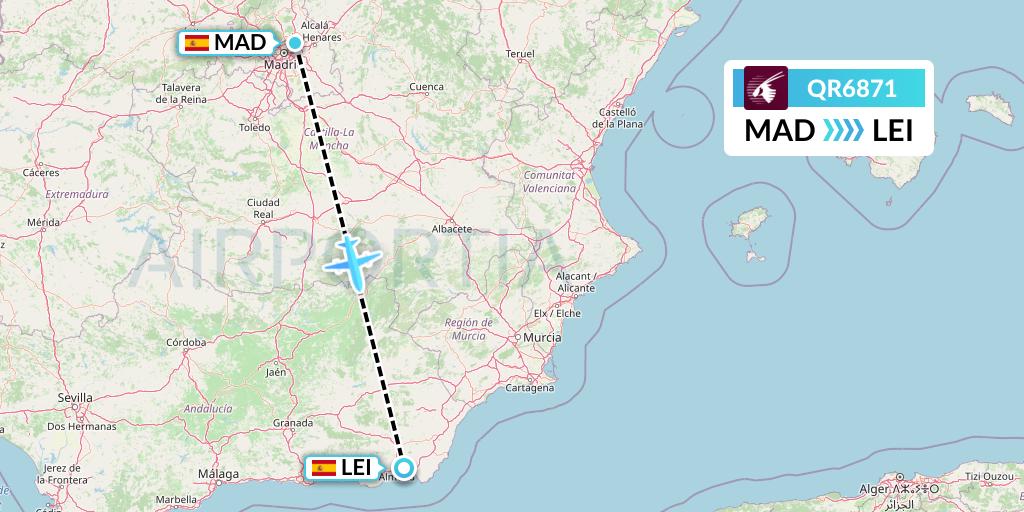 QR6871 Qatar Airways Flight Map: Madrid to Almeria