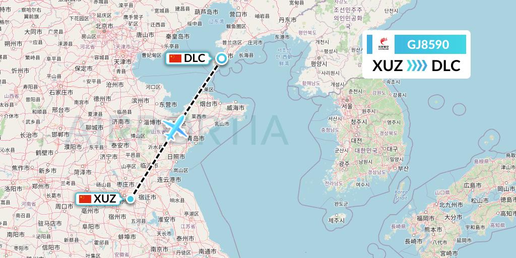 GJ8590 Loong Airlines Flight Map: Xuzhou to Dalian