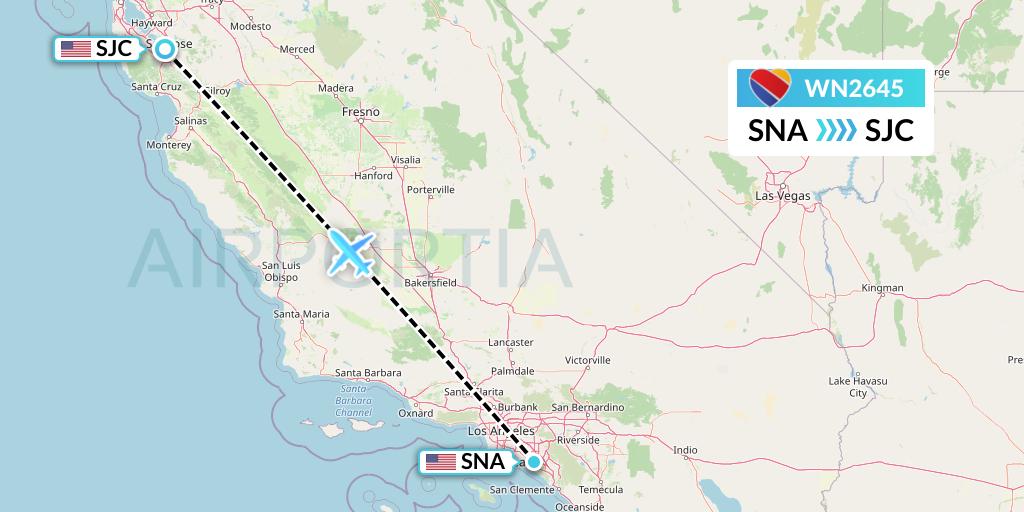 WN2645 Southwest Airlines Flight Map: Orange County to San Jose
