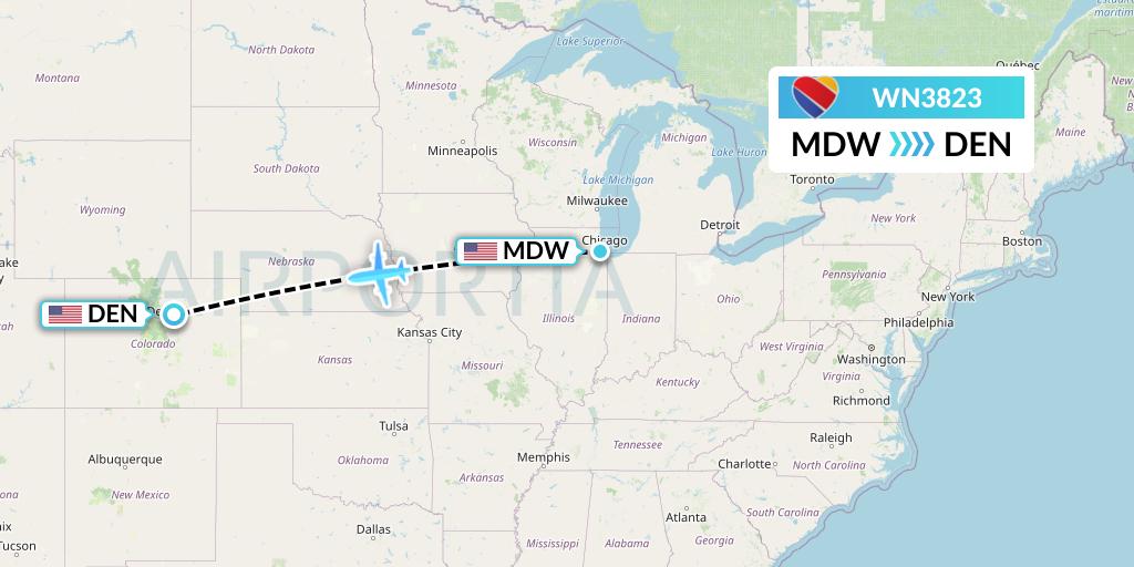 WN3823 Southwest Airlines Flight Map: Chicago to Denver