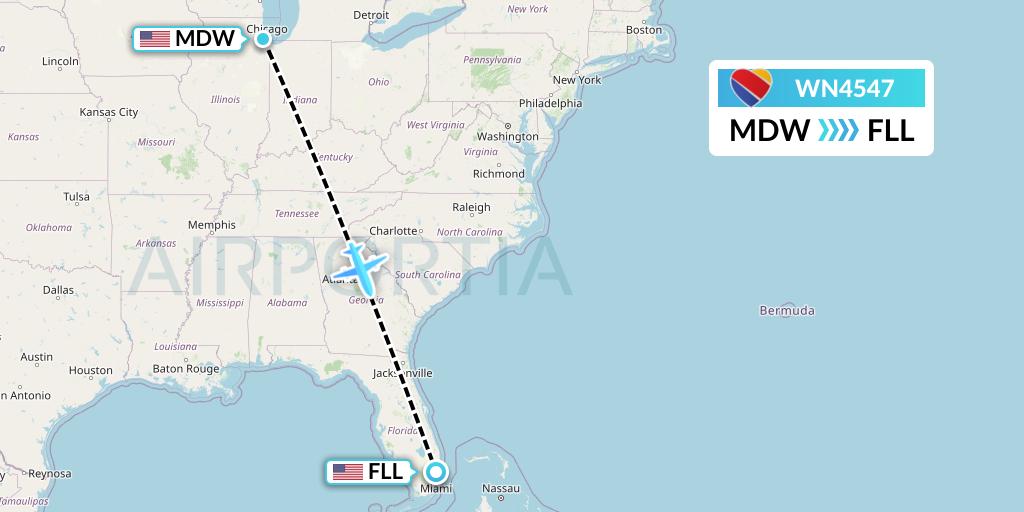 WN4547 Southwest Airlines Flight Map: Chicago to Fort Lauderdale