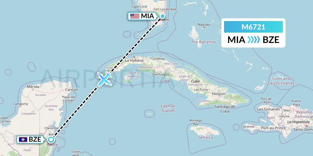 M6721 Amerijet International Flight Map: Miami to Belize City