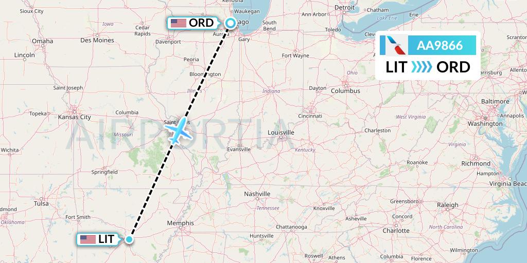 AA9866 American Airlines Flight Map: Little Rock to Chicago