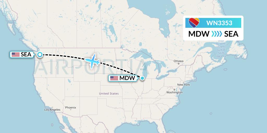 WN3353 Southwest Airlines Flight Map: Chicago to Seattle