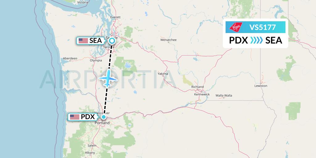 VS5177 Virgin Atlantic Airways Flight Map: Portland to Seattle
