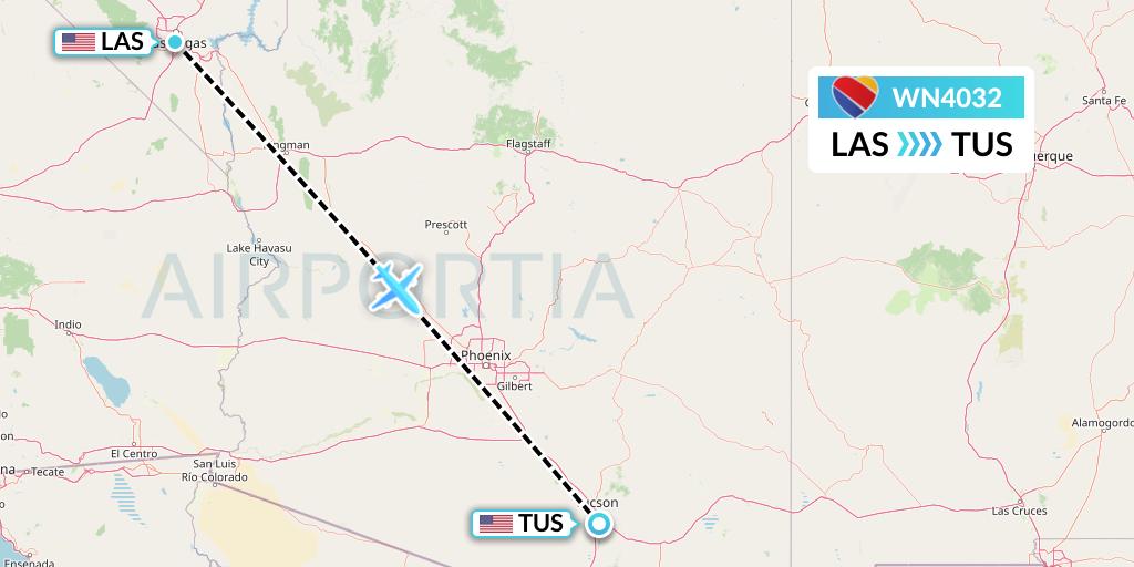 WN4032 Southwest Airlines Flight Map: Las Vegas to Tucson