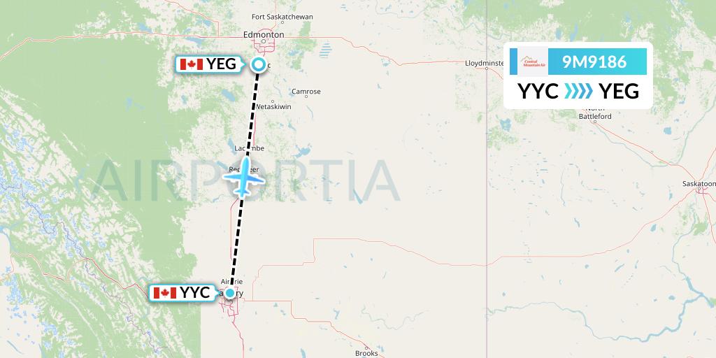 9M9186 Central Mountain Air Flight Map: Calgary to Edmonton