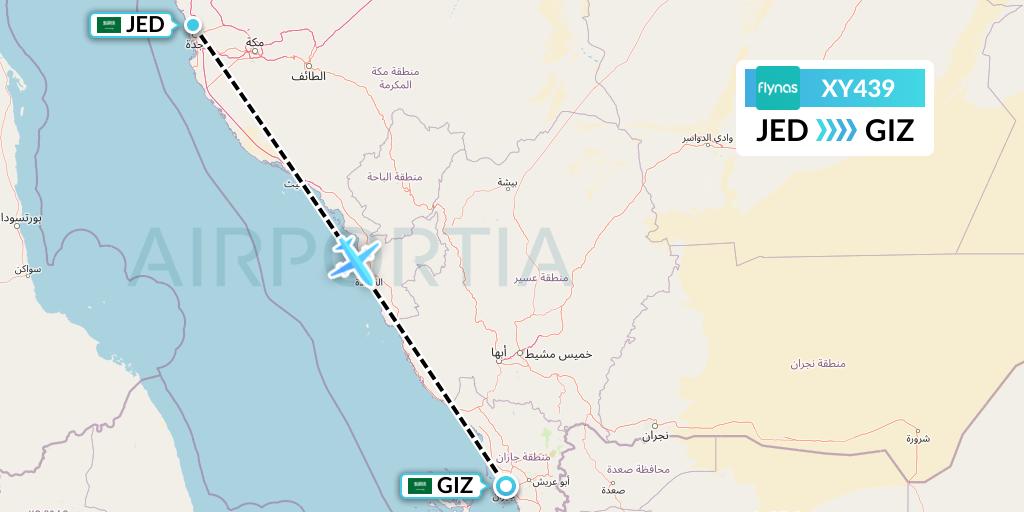 XY439 Flynas Flight Map: Jeddah to Jizan