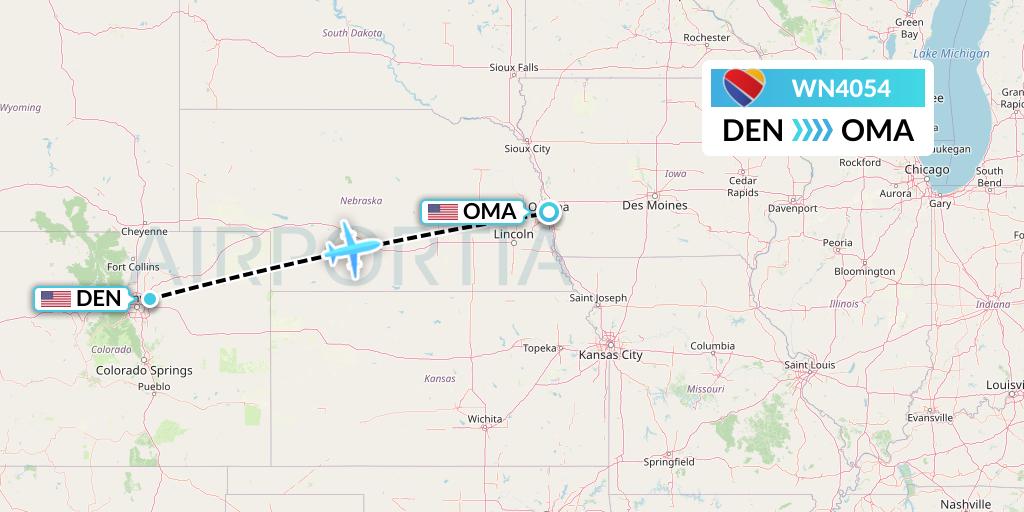 WN4054 Southwest Airlines Flight Map: Denver to Omaha
