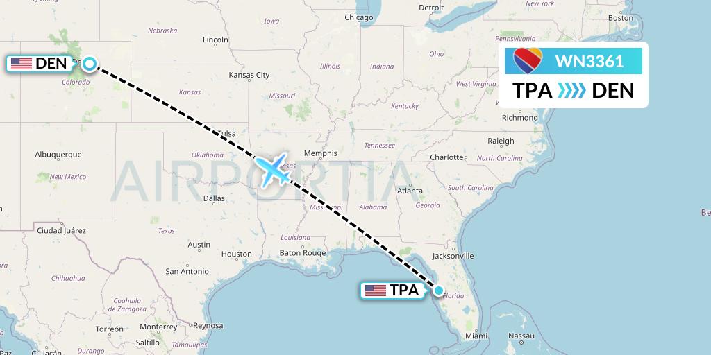 WN3361 Southwest Airlines Flight Map: Tampa to Denver