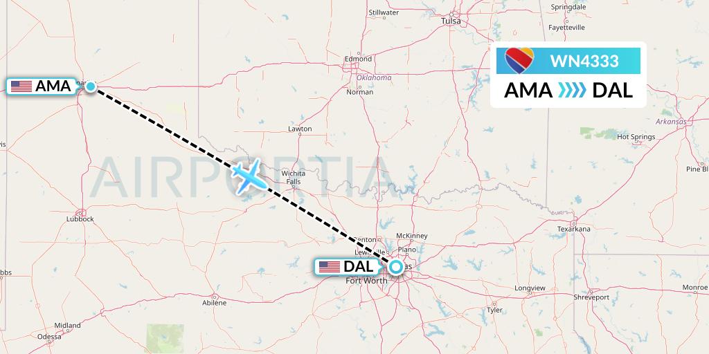 WN4333 Southwest Airlines Flight Map: Amarillo to Dallas
