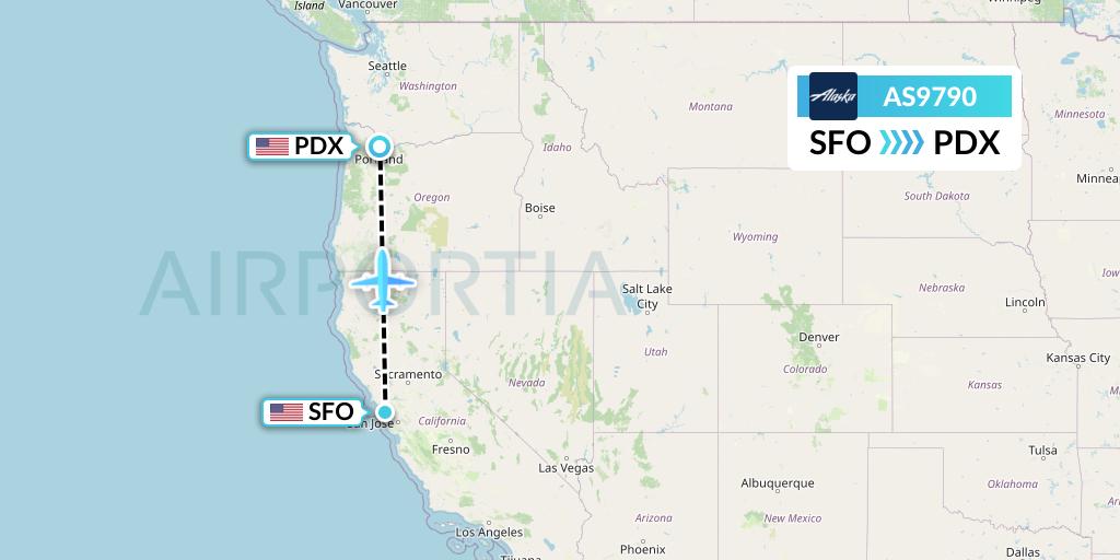 AS9790 Alaska Airlines Flight Map: San Francisco to Portland