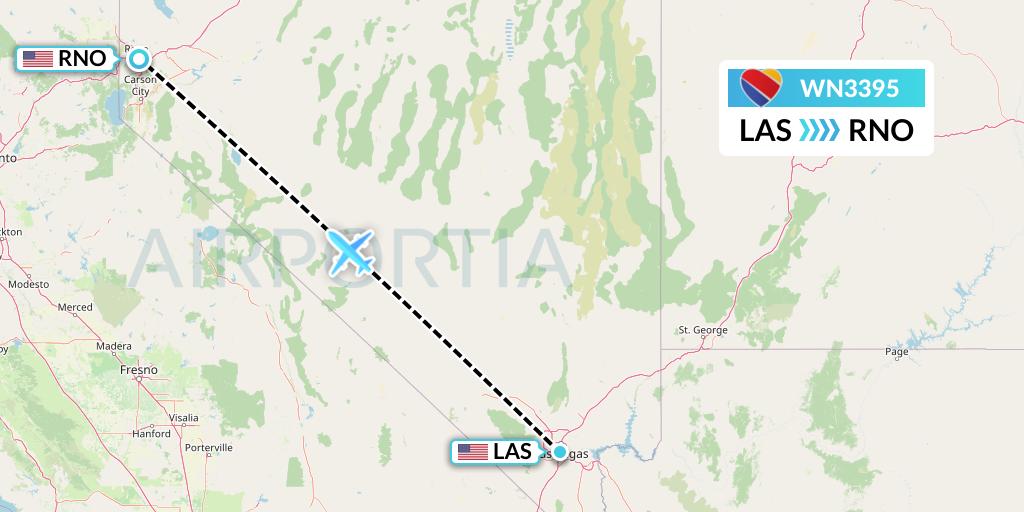 WN3395 Southwest Airlines Flight Map: Las Vegas to Reno