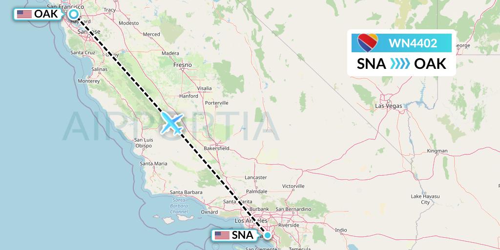 WN4402 Southwest Airlines Flight Map: Orange County to Oakland