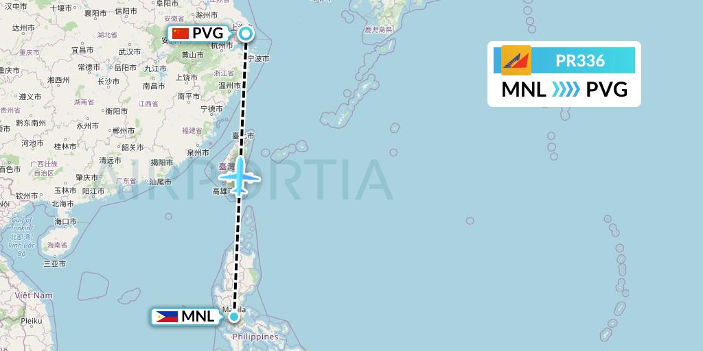 PR336 Philippine Airlines Flight Map: Manila to Shanghai
