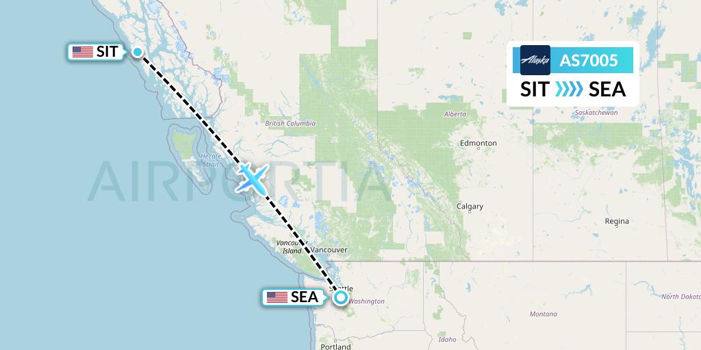 AS7005 Alaska Airlines Flight Map: Sitka to Seattle