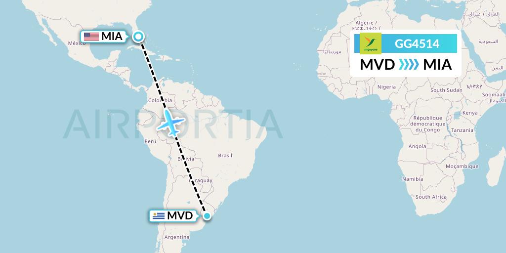 GG4514 Sky Lease 1 Flight Map: Montevideo to Miami