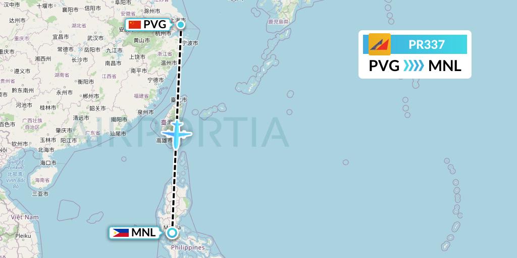 PR337 Philippine Airlines Flight Map: Shanghai to Manila