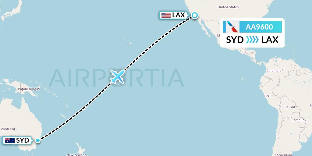AA9600 American Airlines Flight Map: Sydney to Los Angeles