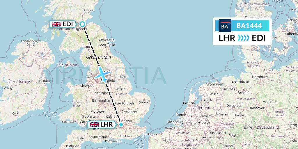 BA1444 British Airways Flight Map: London to Edinburgh