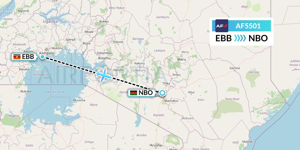 AF5501 Air France Flight Map: Entebbe to Nairobi