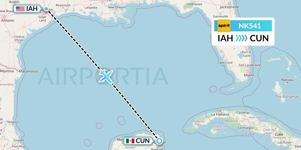 NK541 Spirit Airlines Flight Map: Houston to Cancun