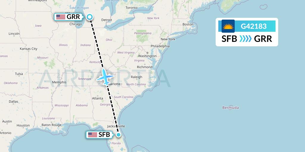 G42183 Allegiant Air Flight Map: Orlando to Grand Rapids