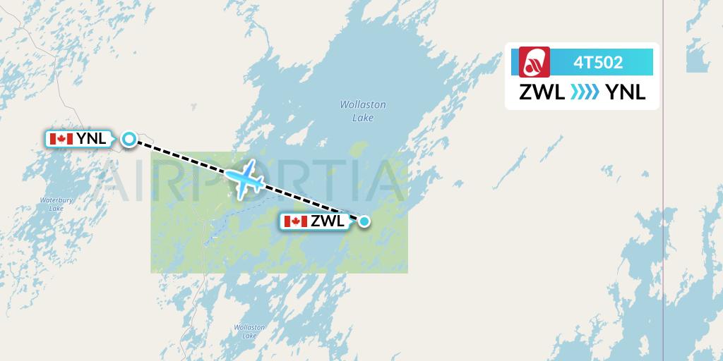 4T502 Rise Air Flight Map: Wollaston Lake to Points North Landing