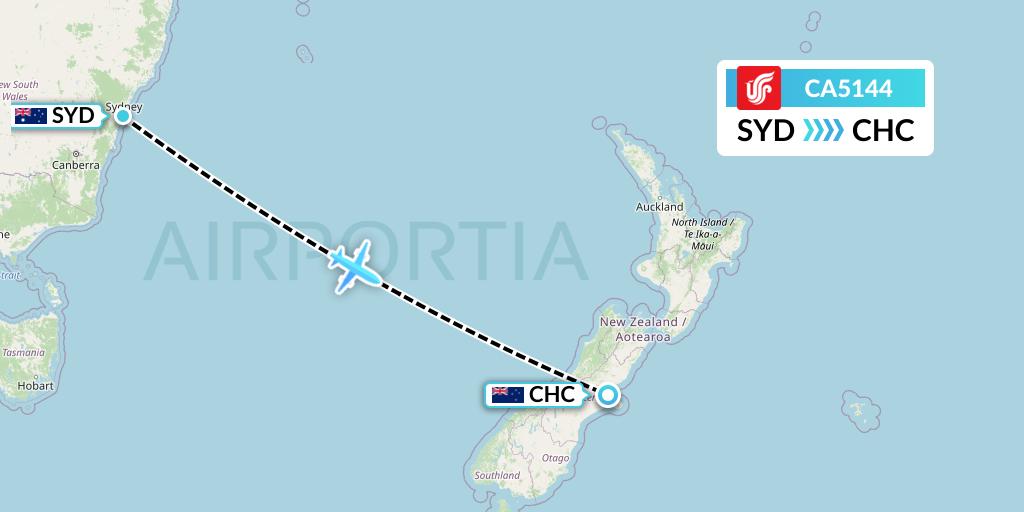 CA5144 Air China Flight Map: Sydney to Christchurch